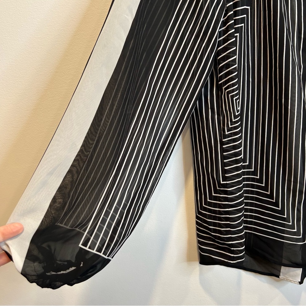 Laura Mixed Stripe Button-Down Sheer Blouse Black and White Pattern - Picture 7 of 13
